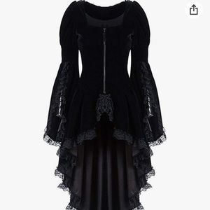 Black velvet like and lace jacket with open bell sleeves